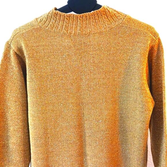 Diane Von Furstenberg DVF Gold Sweater SPARKLES Metallic Long Sleeves Oversized - Picture 10 of 16